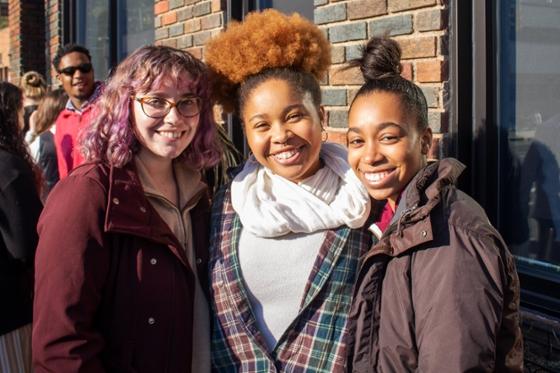 Photo of three Chatham University students smiling